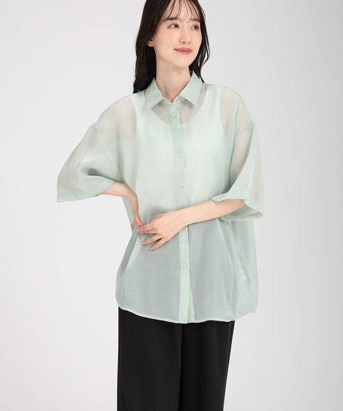 ブラウス シャツ シアー 半袖シャツ レディース ANGIE ブラウス シャツ シアー ジャガード 半袖 レディース