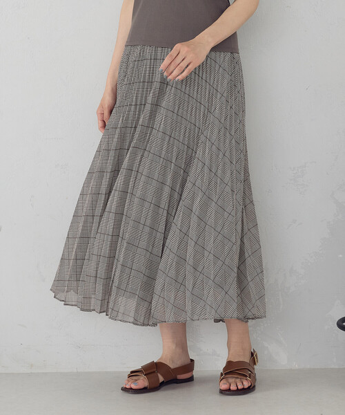 ロング スカート 夏 シフォンジョーゼット アシンメトリープリーツ