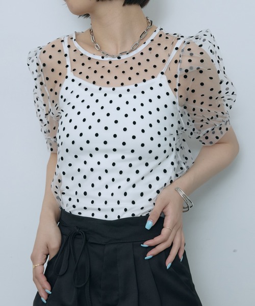 シートーキョー　パフスリーブブラウス SEN TOKYO ブラウス シャツ シアードットパフスリーブトップス