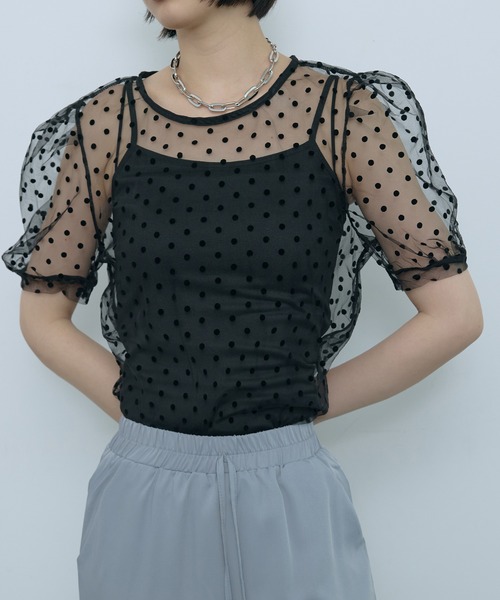SEN TOKYO ブラウス シャツ シアードットパフスリーブトップス