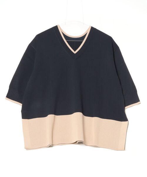 「UNITED ARROWS」 7分袖ニット FREE ネイビー レディース