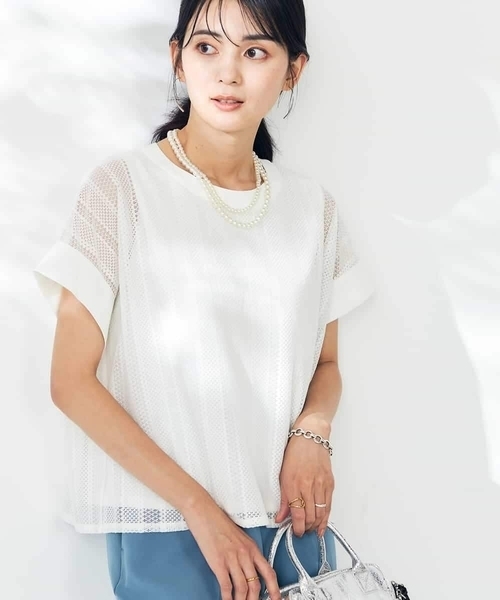 a.v.v tシャツ 幾何レースレイヤードトップス レディース