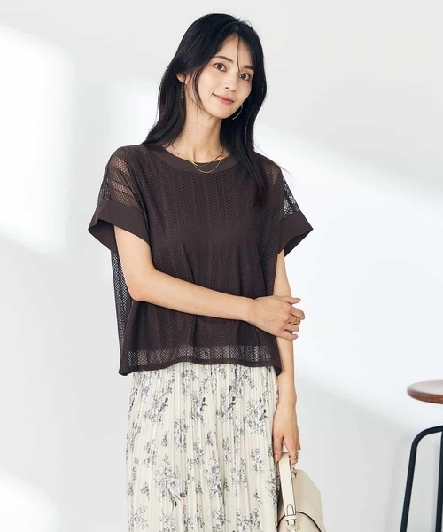 a.v.v tシャツ 幾何レースレイヤードトップス レディース