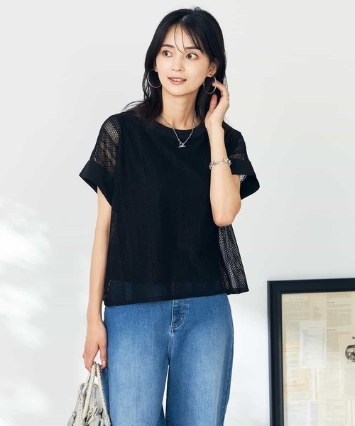 a.v.v tシャツ 幾何レースレイヤードトップス レディース