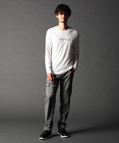 NICOLE CLUB FOR MEN tシャツ ロゴ刺繍長袖Tシャツ メンズ