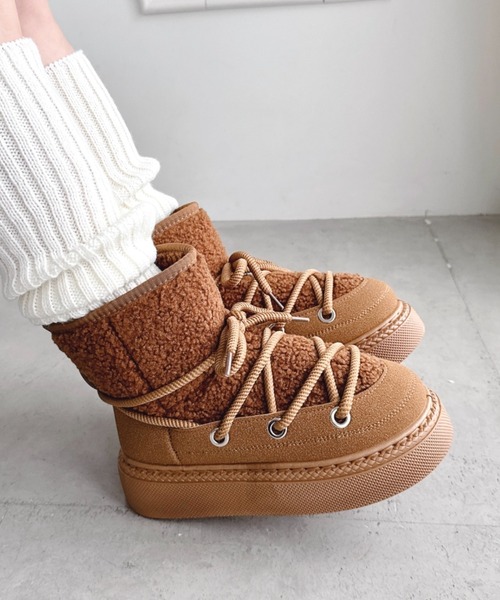 Loueme ブーツ レースアップボアムートンブーツ レディース : ZOZOTOWN