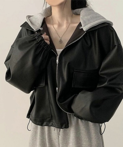 ブルゾン アウター フード付きショート丈ブルゾン レディース