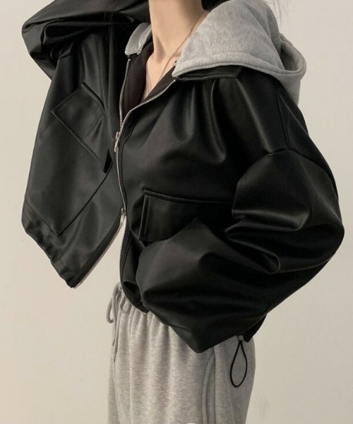 ブルゾン アウター フード付きショート丈ブルゾン レディース