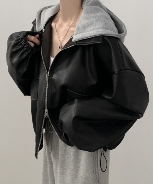 ブルゾン アウター フード付きショート丈ブルゾン レディース