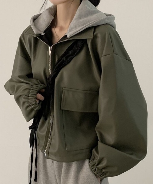 ブルゾン アウター フード付きショート丈ブルゾン レディース
