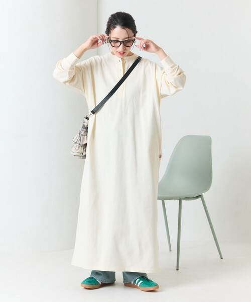 ワンピース 限定展開　USAコットン ヘンリーネック ロングスリーブ ワンピース | FREAK'S STORE | 24