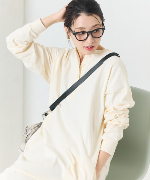 ワンピース 限定展開　USAコットン ヘンリーネック ロングスリーブ ワンピース | FREAK'S STORE | 23
