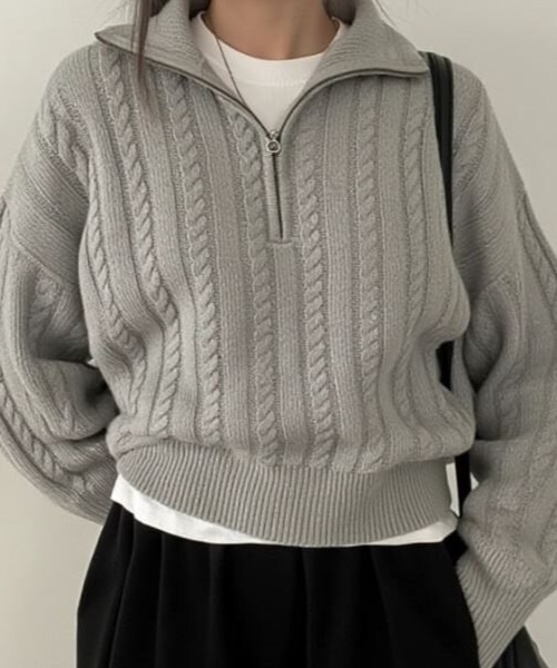 cammie ニット セーター ハーフジップケーブル模様ニット レディース