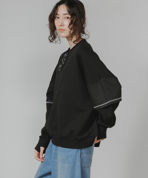 トレーナー スウェット Garance et VioLette/ギャランスエトヴィオレット フェイクレイヤード 切り替えデザイン ビッグスウェット_5