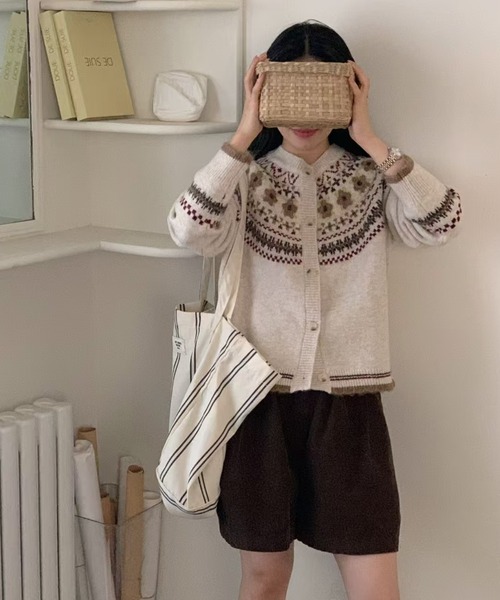 sorule カーディガン フラワーノルディックニットカーディガン