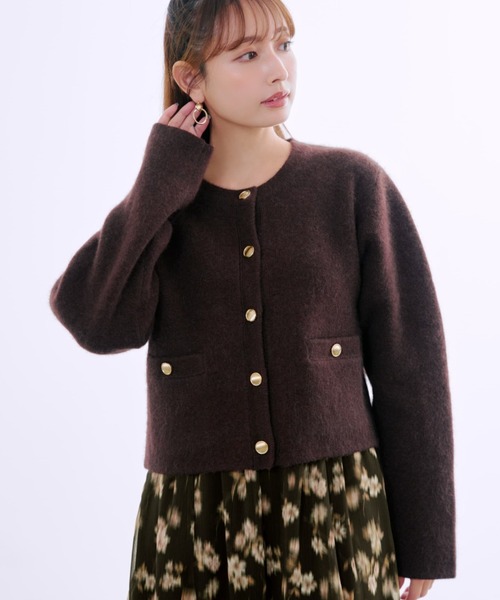 カーディガン フォックスアンゴラダブルフェイスニットジャケット 「低