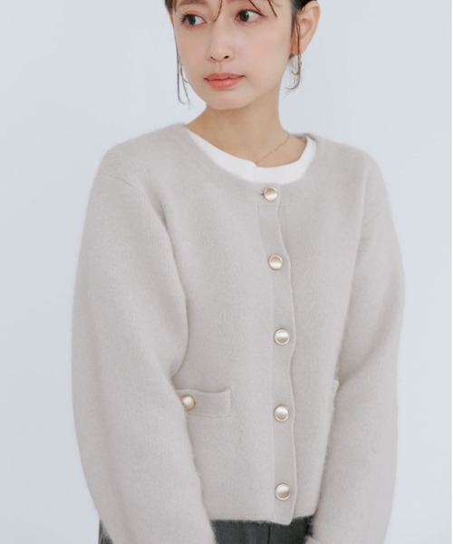 カーディガン フォックスアンゴラダブルフェイスニットジャケット 「低