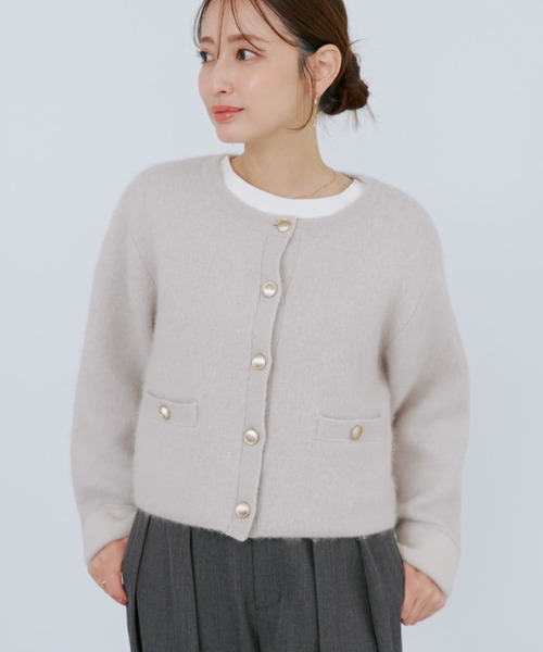 カーディガン フォックスアンゴラダブルフェイスニットジャケット 「低