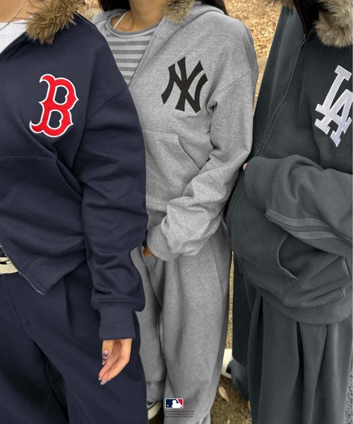パーカー 「別注」MLB/刺繍フェイクファーフードパーカー メンズ