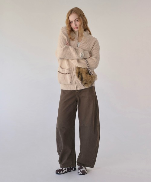 極美品✨XL相当 パルジレリ ドライバーズニット ムートン 切り替え 羊革 hazyl ニット セーター drivers knit / ドライバーズニット レディース
