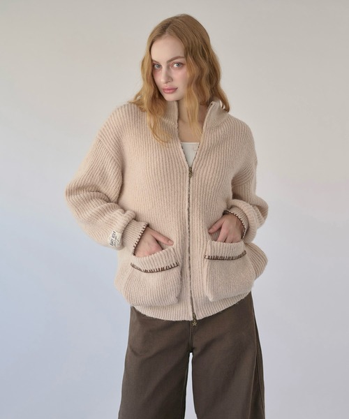 クルチアーニ ドライバーズニット セーター フルジップ Lサイズ ベージュ hazyl ニット セーター drivers knit / ドライバーズニット レディース