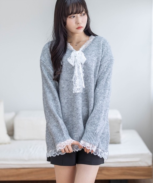 STAY MOTION ニット セーター 「WEB限定」レースリボンオーバーサイズ