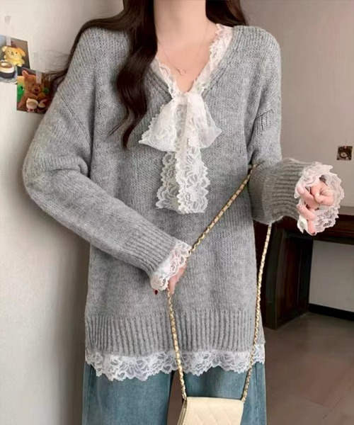 STAY MOTION ニット セーター 「WEB限定」レースリボンオーバーサイズ