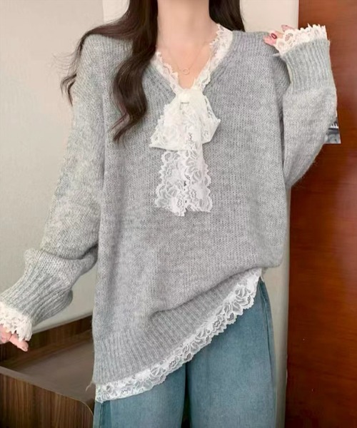 STAY MOTION ニット セーター 「WEB限定」レースリボンオーバーサイズ