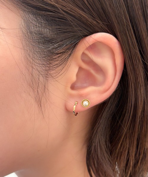 ピアス 入学式 K10 平線捻り ミニフープピアス レディース メンズ
