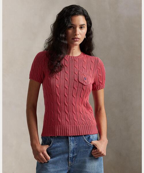 【タグ付き未使用】ローレンラルフローレン ケーブルニット ショートスリーブ XS ラルフローレンケーブルニット ショートスリーブホワイトS