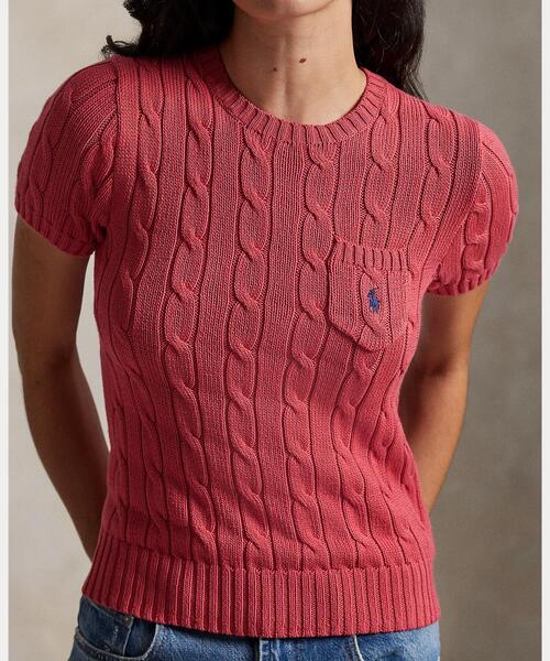 【タグ付き未使用】ローレンラルフローレン ケーブルニット ショートスリーブ XS ラルフローレンケーブルニット ショートスリーブホワイトS