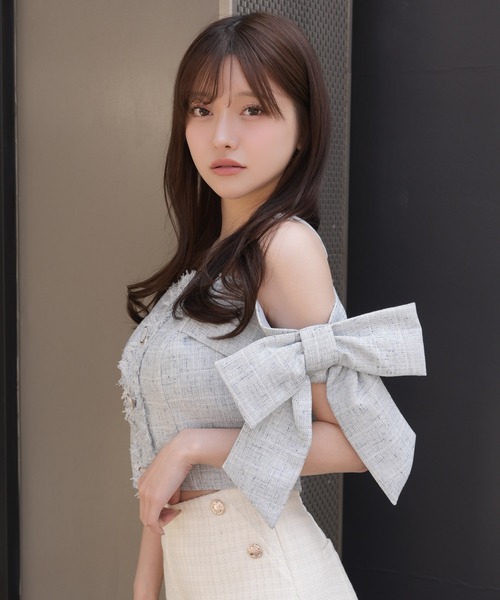 ブラウス シャツ サイドリボンオフショルトップス レディースの画像