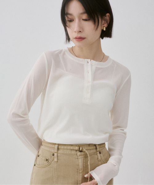 hunch（ハンチ） tシャツ ヘンリーネック シアーレイヤードトップス