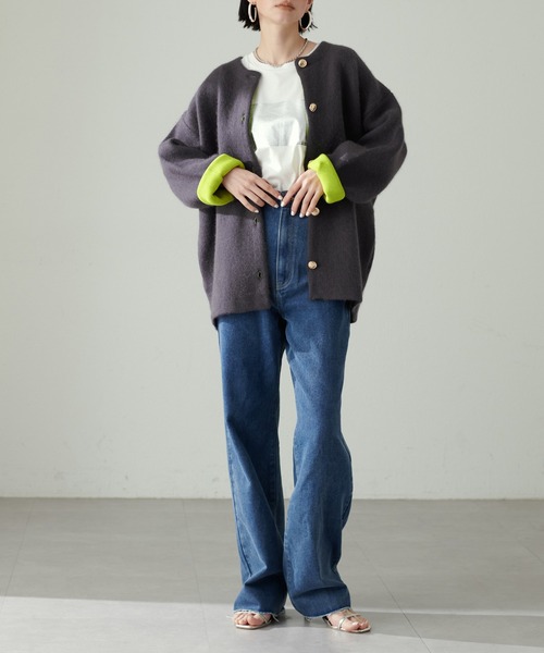 「LARUTA」 ノーカラージャケット FREE オフホワイト レディース_画像2