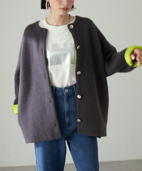 「LARUTA」 ノーカラージャケット FREE オフホワイト レディース_画像4