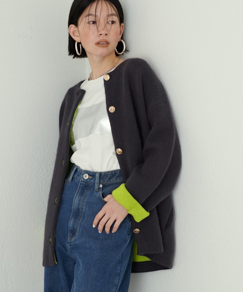 「LARUTA」 ノーカラージャケット FREE オフホワイト レディース_画像5