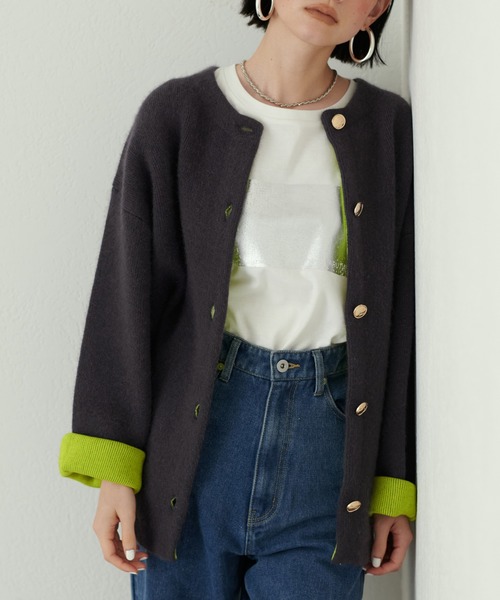 「LARUTA」 ノーカラージャケット FREE オフホワイト レディース_画像6