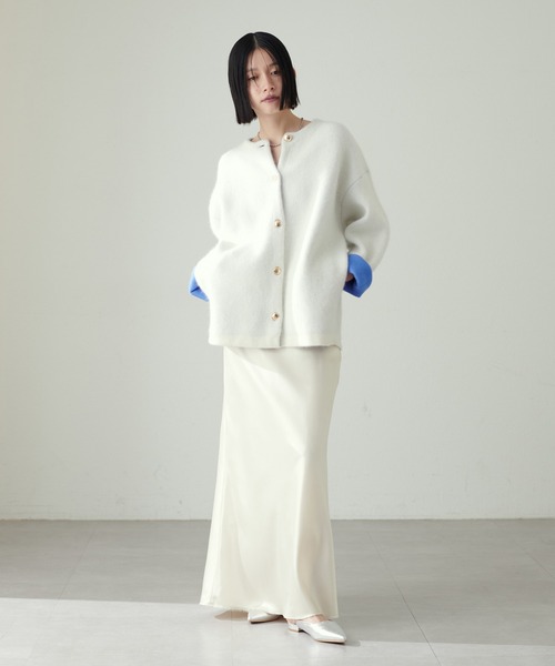 「LARUTA」 ノーカラージャケット FREE オフホワイト レディース_画像7