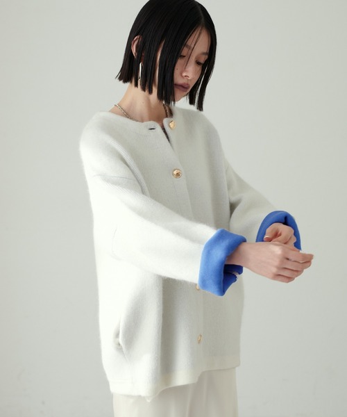 「LARUTA」 ノーカラージャケット FREE オフホワイト レディース_画像9