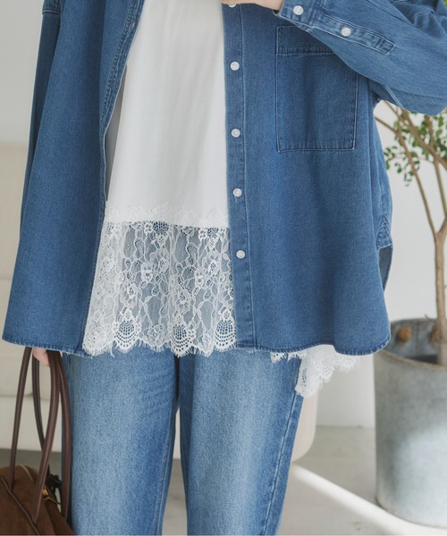 ANGIE tシャツ 裾レース ドッキング ロンT レディース : ZOZOTOWN