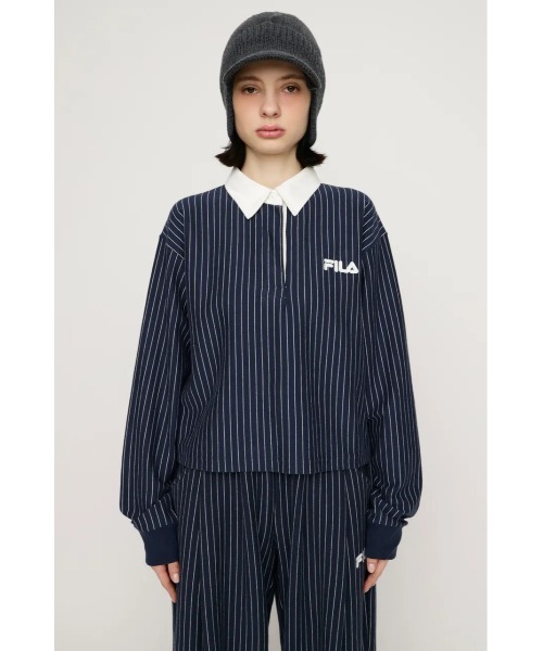 ROLAROLA WOOL フィラ ストライプ ニットポロシャツ SLY（スライ） ポロシャツ ポロ FILA x SLY RUGGER SHIRT フィラスライ