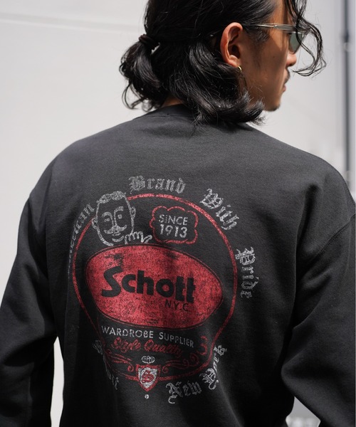 「schott」 スウェットカットソー M ブラック メンズ