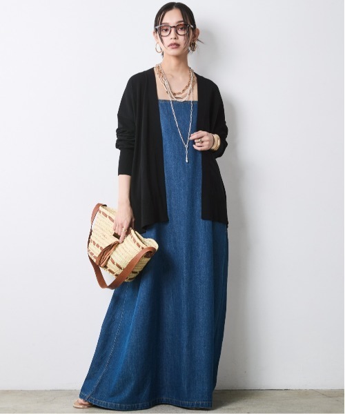 極美品・24SS・大きいサイズ2XL✨インディヴィ　ハイウエストワンピース　春夏 CHIC STYLE（シックスタイル） ワンピース 夏 綿100％ライトオンス
