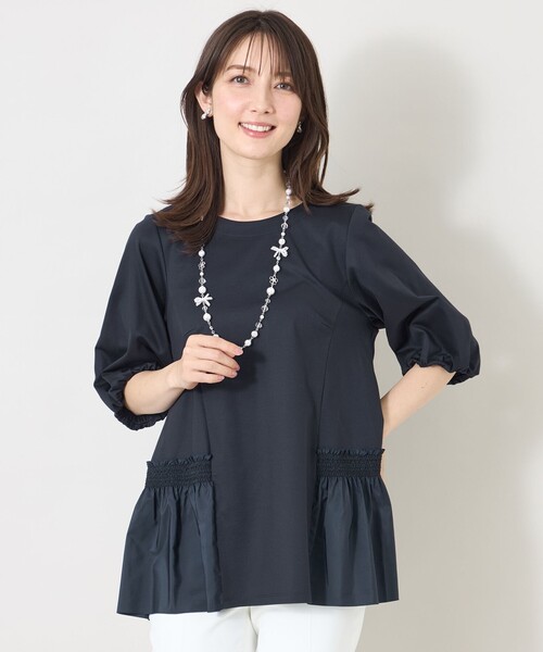 tシャツ スモッキング ティアードチュニック レディースの画像