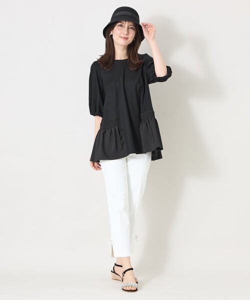 tシャツ スモッキング ティアードチュニック レディースの画像