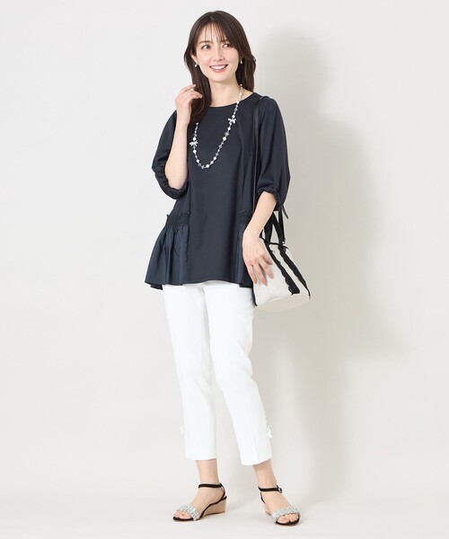 tシャツ スモッキング ティアードチュニック レディースの画像