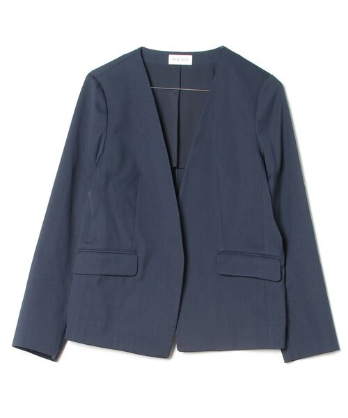 美品✨PLST プラステ ノーカラースーツ 紺　セットアップ L 秋冬生地 PLST（プラステ） ノーカラージャケット L ネイビー レディース