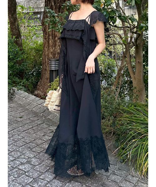 ワンピース シルキーシフォンレースキャミワンピースの画像