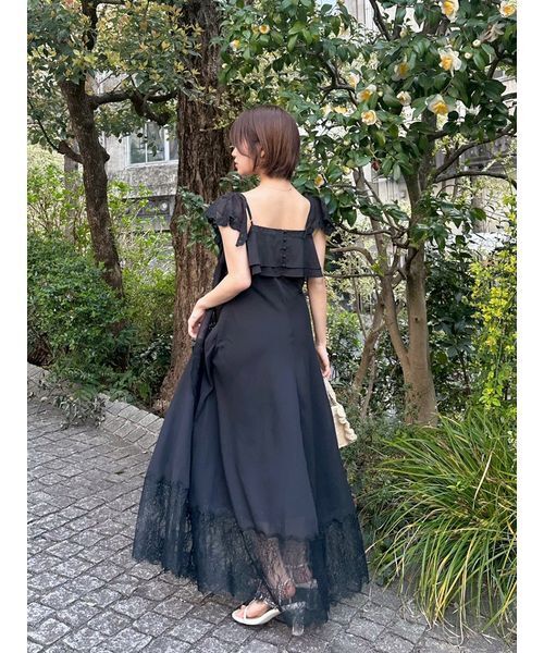 ワンピース シルキーシフォンレースキャミワンピースの画像