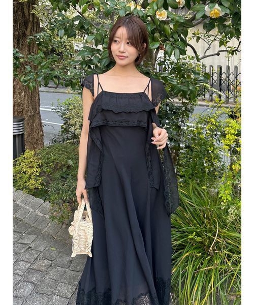 ワンピース シルキーシフォンレースキャミワンピースの画像